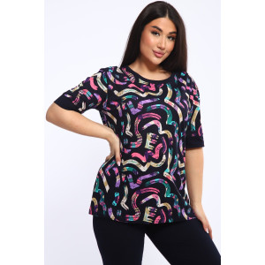 Костюм двойка женский КБЖЖ 0050А кулирка (р-ры: XXL-9XL) синий-беж