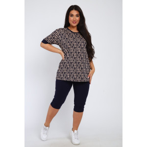 Костюм двойка женский КБЖЖ 0050А кулирка (р-ры: XXL-9XL) синий-капучино