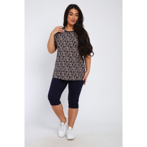 Костюм двойка женский КБЖЖ 0050А кулирка (р-ры: XXL-9XL) синий-капучино