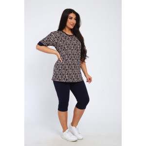 Костюм двойка женский КБЖЖ 0050А кулирка (р-ры: XXL-9XL) синий-капучино