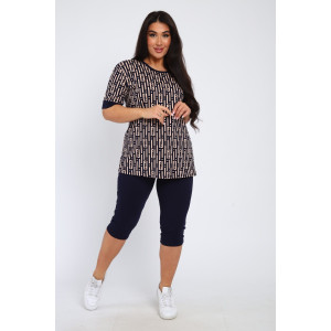 Костюм двойка женский КБЖЖ 0050А кулирка (р-ры: XXL-9XL) синий-капучино