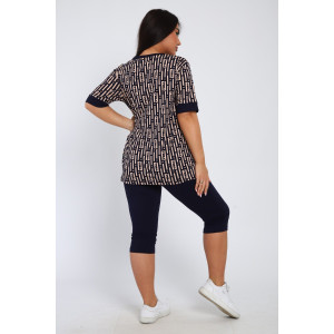 Костюм двойка женский КБЖЖ 0050А кулирка (р-ры: XXL-9XL) синий-капучино