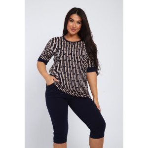 Костюм двойка женский КБЖЖ 0050А кулирка (р-ры: XXL-9XL) синий-капучино