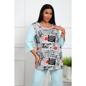 Костюм двойка женский №1060 кулирка (р-ры: 48-58) бирюза
