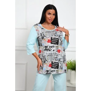Костюм двойка женский №1060 кулирка (р-ры: 48-58) бирюза Костюм двойка женский №1060 кулирка (р-ры: 48-58) бирюза