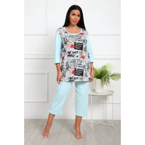 Костюм двойка женский №1060 кулирка (р-ры: 48-58) бирюза Костюм двойка женский №1060 кулирка (р-ры: 48-58) бирюза
