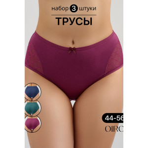 Трусы женские 8001 OIRO хлопок стрейч (р-ры: 44-56) синий, бордо, изумрудный - упаковка 3 шт. 