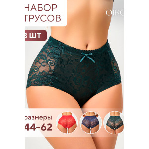 Трусы женские 98261 OIRO кружево (р-ры: 44-60) синий, красный, изумрудный - упаковка 3 шт. 