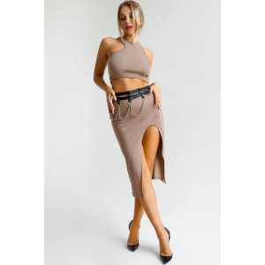Костюм двойка женский с юбкой ПЛ-132КШ/КОФ кашкорсе (р-ры: 40-50) кофе