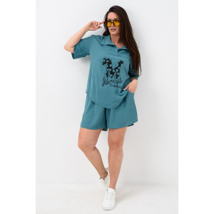 Костюм двойка женский №52469 сингапур (р-ры: 44-54) изумрудный