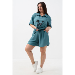 Костюм двойка женский №52469 сингапур (р-ры: 44-54) изумрудный