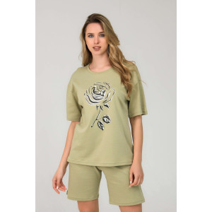 Костюм двойка женский №21574 интерлок (р-ры: 44-56) олива
