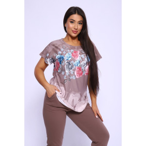 Костюм двойка женский №65072 кулирка (р-ры: 48-66) бежевый