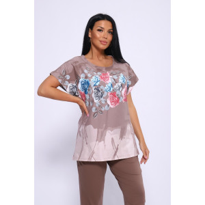 Костюм двойка женский №65072 кулирка (р-ры: 48-66) бежевый