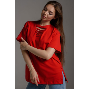 Футболка женская №7468 кулирка с лайкрой (р-ры: 42-64) красный