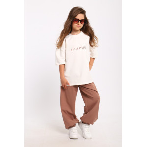 Костюм двойка детский МЛШ "Miu-Miu" футер 2-х нитка пенье (р-ры: 122-152) коричневый