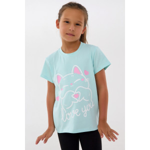 Костюм двойка детский №46679 "Кошка" кулирка с лайкрой (р-ры: 98-140) голубой