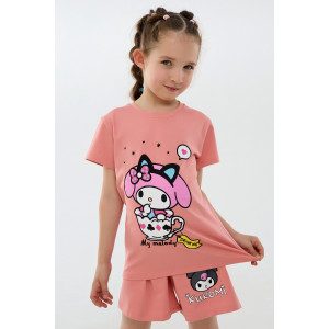 Костюм двойка детский №46685 "Kuromi1" кулирка с лайкрой (р-ры: 98-140) розовый