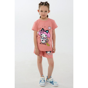 Костюм двойка детский №46685 "Kuromi1" кулирка с лайкрой (р-ры: 98-140) розовый