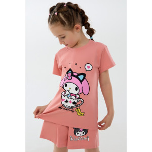 Костюм двойка детский №46685 "Kuromi1" кулирка с лайкрой (р-ры: 98-140) розовый
