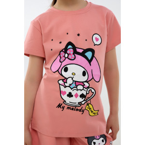 Костюм двойка детский №46685 "Kuromi1" кулирка с лайкрой (р-ры: 98-140) розовый