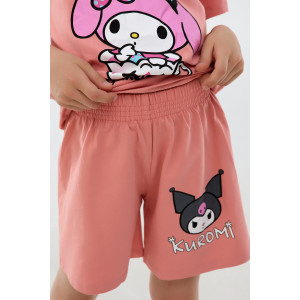 Костюм двойка детский №46685 "Kuromi1" кулирка с лайкрой (р-ры: 98-140) розовый