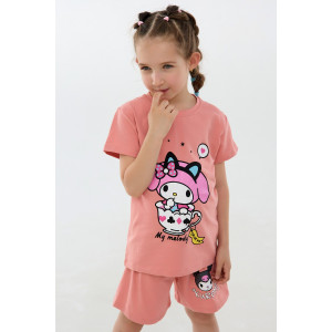 Костюм двойка детский №46685 "Kuromi1" кулирка с лайкрой (р-ры: 98-140) розовый