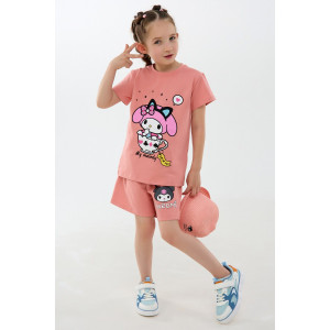 Костюм двойка детский №46685 "Kuromi1" кулирка с лайкрой (р-ры: 98-140) розовый