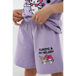 Костюм двойка детский №46687 "Kuromi2" кулирка с лайкрой (р-ры: 98-140) сиреневый