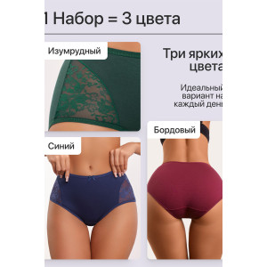 Трусы женские 8002 OIRO хлопок стрейч (р-ры: 44-56) синий, зеленый, бордовый - упаковка 3 шт. 