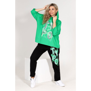 Костюм двойка женский №46536 футер с лайкрой 2-х нитка (последний размер) ярко-зеленый 52