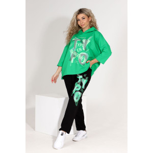 Костюм двойка женский №46536 футер с лайкрой 2-х нитка (последний размер) ярко-зеленый 52