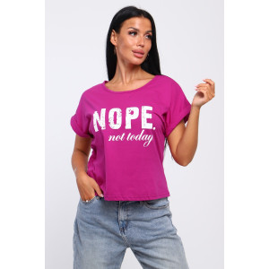 Футболка женская №804 "Nope not today" кулирка (последний размер) фиолетовый 54-56