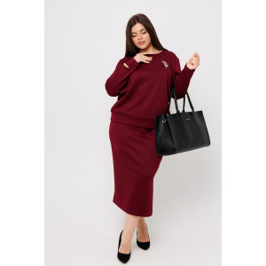 Костюм двойка женский с юбкой К245 трикотажное полотно глория (р-ры: 46-60) бордовый