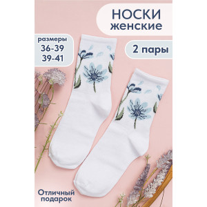 Носки женские "Цветы" - упаковка 2 пары голубой (последний размер) 23-25