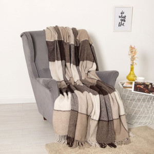 Плед "Vladi" шерстяной "Эльф" 01/LIAM бело-бежевый с коричневым