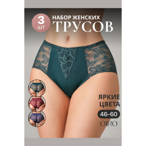 Трусы женские 0209 OIRO нейлон (р-ры: 46-60) зеленый, синий, бордо - упаковка 3 шт. 