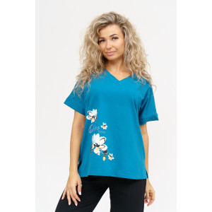 Футболка женская 951 кулирка с лайкрой пенье (последний размер) морская волна 50