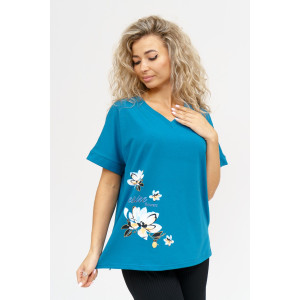 Футболка женская 951 кулирка с лайкрой пенье (последний размер) морская волна 50