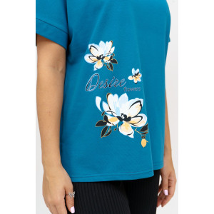 Футболка женская 951 кулирка с лайкрой пенье (последний размер) морская волна 50