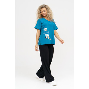 Футболка женская 951 кулирка с лайкрой пенье (последний размер) морская волна 50