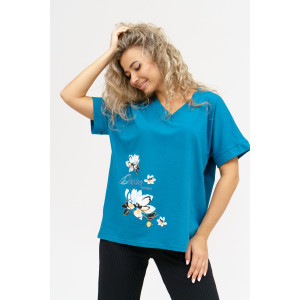 Футболка женская 951 кулирка с лайкрой пенье (последний размер) морская волна 50