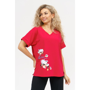 Футболка женская 951 кулирка с лайкрой пенье (последний размер) бордо 50,52