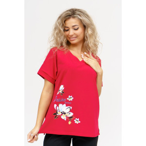 Футболка женская 951 кулирка с лайкрой пенье (последний размер) бордо 50,52