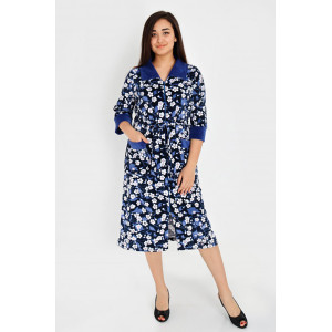 Халат женский М-79ВМ велюр (р-ры: 44-62) синий с белым Халат женский М-79ВМ велюр (р-ры: 44-62) синий с белым