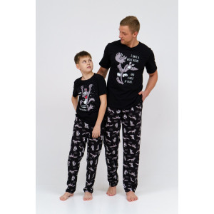 Пижама детская М28/1Д "Волк" кулирка (последний размер) черный 36,38