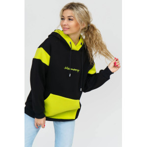 Толстовка женская 879 футер 3-х нитка с начесом пенье (последний размер) черный-салатовый 52 Толстовка женская 879 футер 3-х нитка с начесом пенье (последний размер) черный-салатовый 52