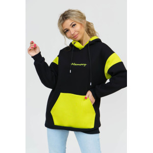 Толстовка женская 879 футер 3-х нитка с начесом пенье (последний размер) черный-салатовый 52 Толстовка женская 879 футер 3-х нитка с начесом пенье (последний размер) черный-салатовый 52