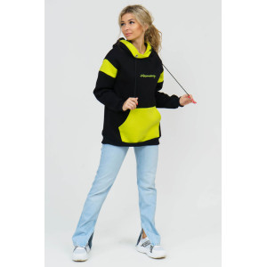 Толстовка женская 879 футер 3-х нитка с начесом пенье (последний размер) черный-салатовый 52 Толстовка женская 879 футер 3-х нитка с начесом пенье (последний размер) черный-салатовый 52