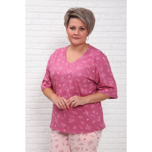 Пижама женская "Мечта БП" кулирка (последний размер) короны на розовом яркий верх 56